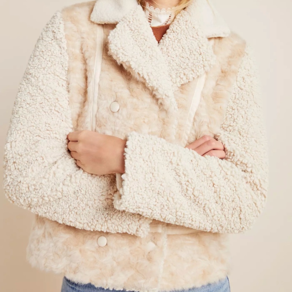 Marrakech Anthropologie Faux Fur & Sherpa Moto Jacket Size M